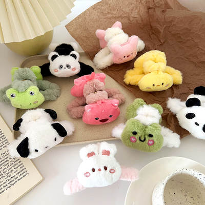 Autumn and Winter cute plush bunny hairpin female back head updo hair clip sweet hairpin children shark clip headdress