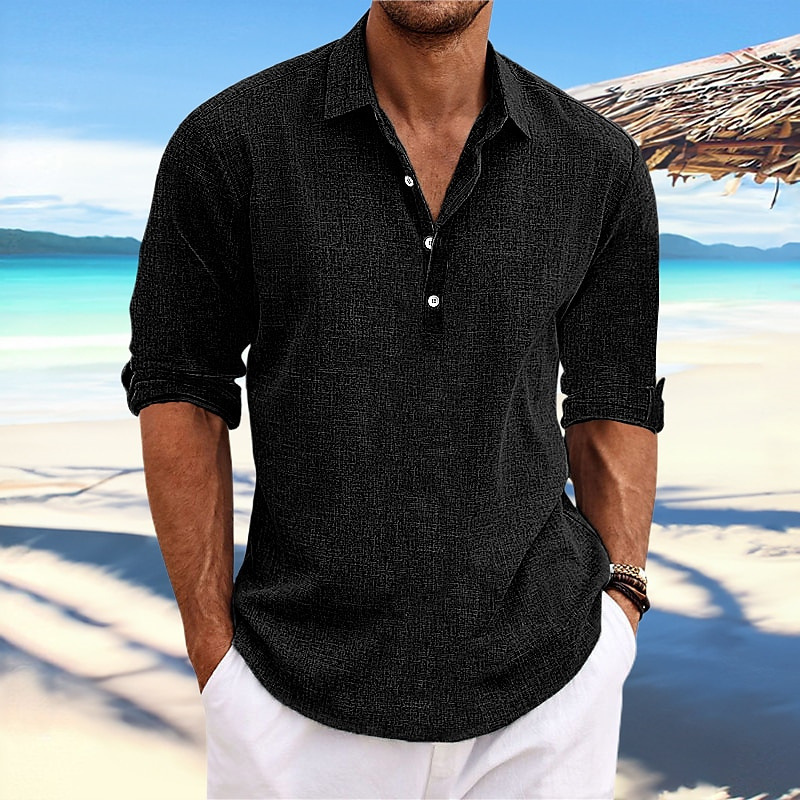 2023 Amazon ebay Foreign Trade New Men's Large Size Solid Color Shirt Linen Lapel Long Sleeve Casual Shirt for Men