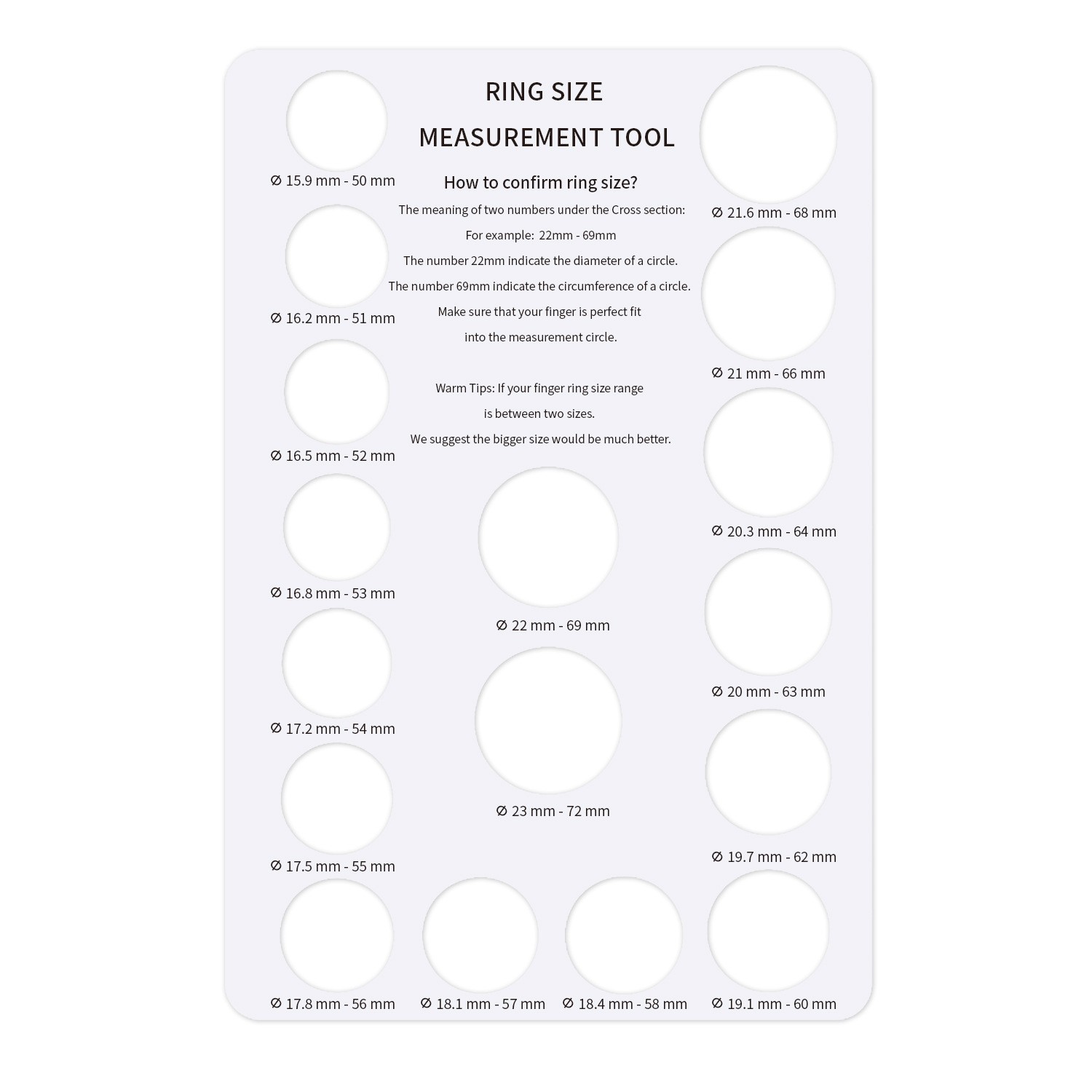 Ring measuring card board finger finger circumference size screening tool European size diameter circumference measuring ring American size ring