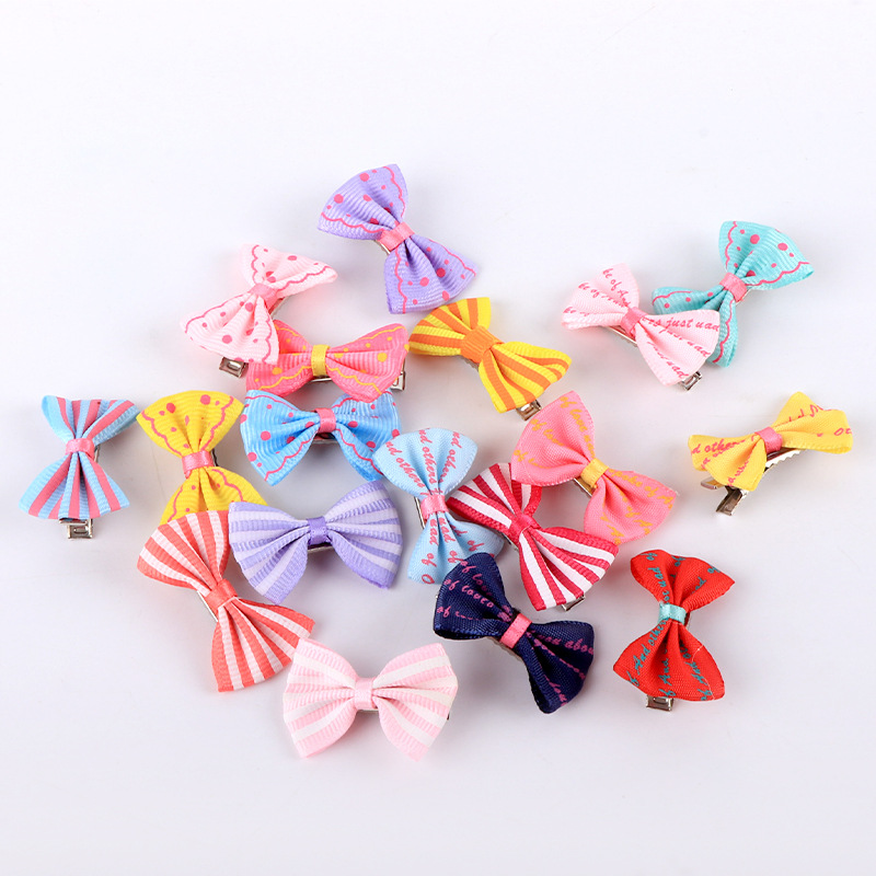 Pet Cat Teddy VIP New Printed Striped Hairpin Bow Hair Accessories Colorful Exquisite Head Flower Wholesale