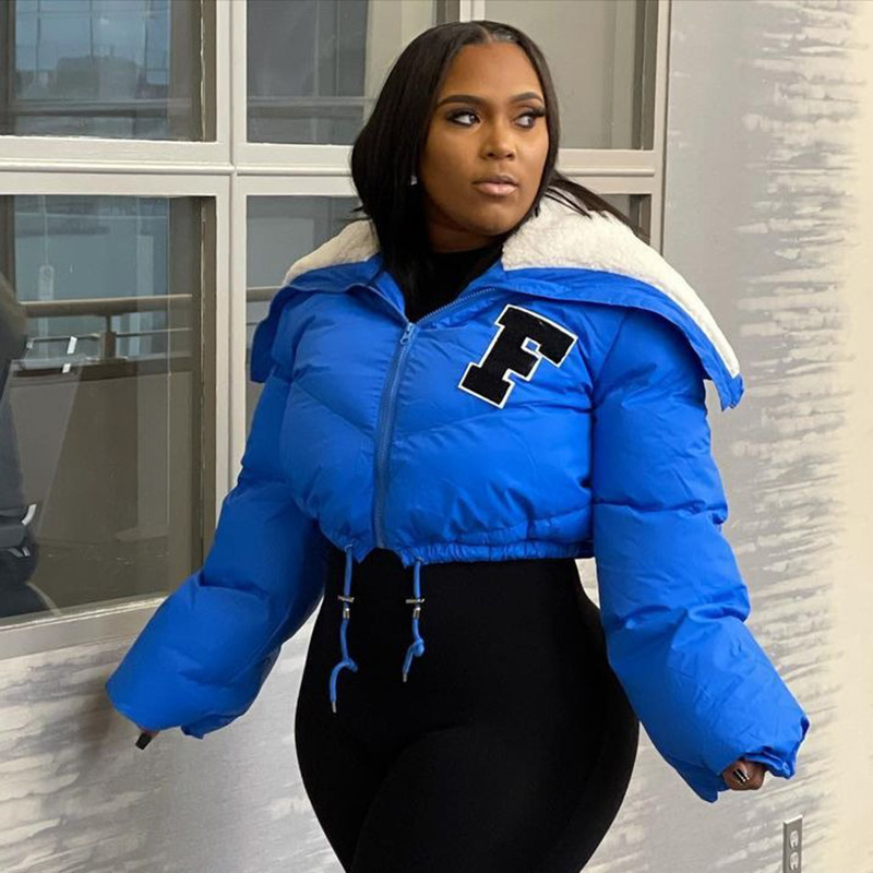 Q22TP392 European and American women's clothing 2022 autumn and winter New Fashion solid color embroidery North American small stand collar casual cot_voghion.com