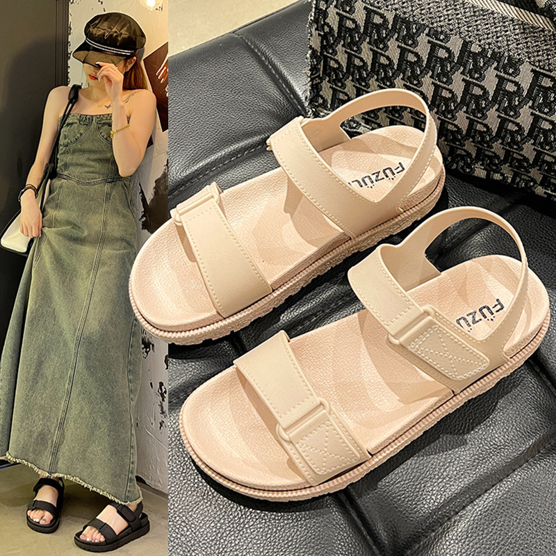 2023 Summer new women's sandals flat Korean style fashionable outdoor casual beach strap Velcro sandals