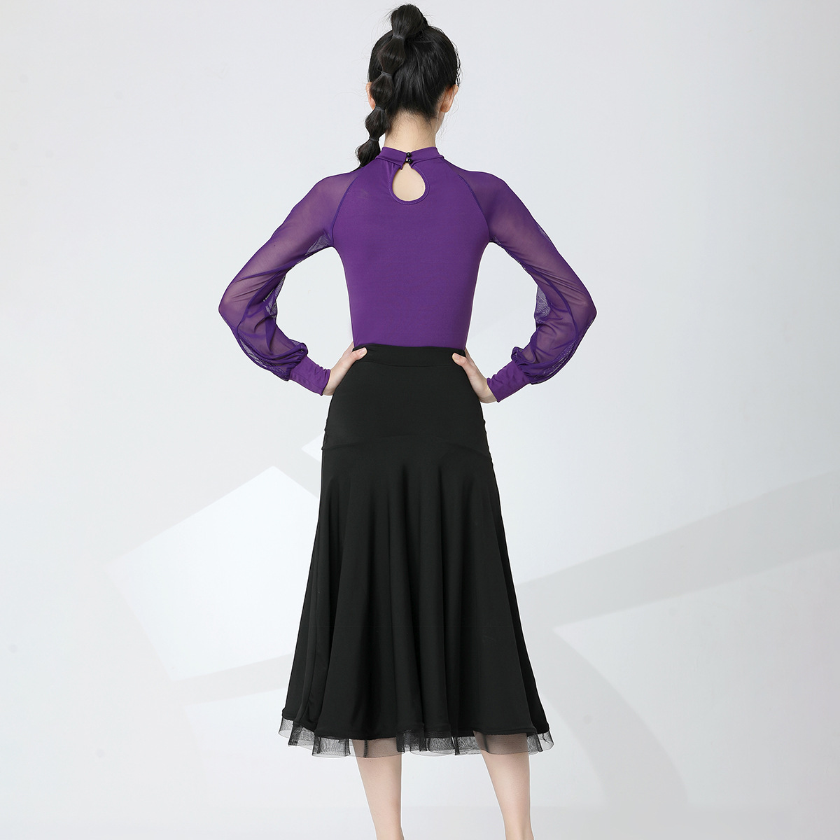 Modern dance gauze Princess Bubble lantern long sleeve black shirt New Latin dance adult women's body suit