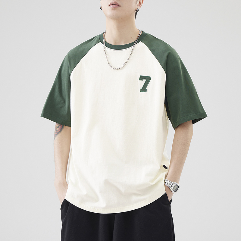 Anyang Pure Cotton T-shirt Short-sleeved Men's Summer 2025 New Fashion Brand All-match American Style High Street Raglan Sleeve Loose T-shirt
