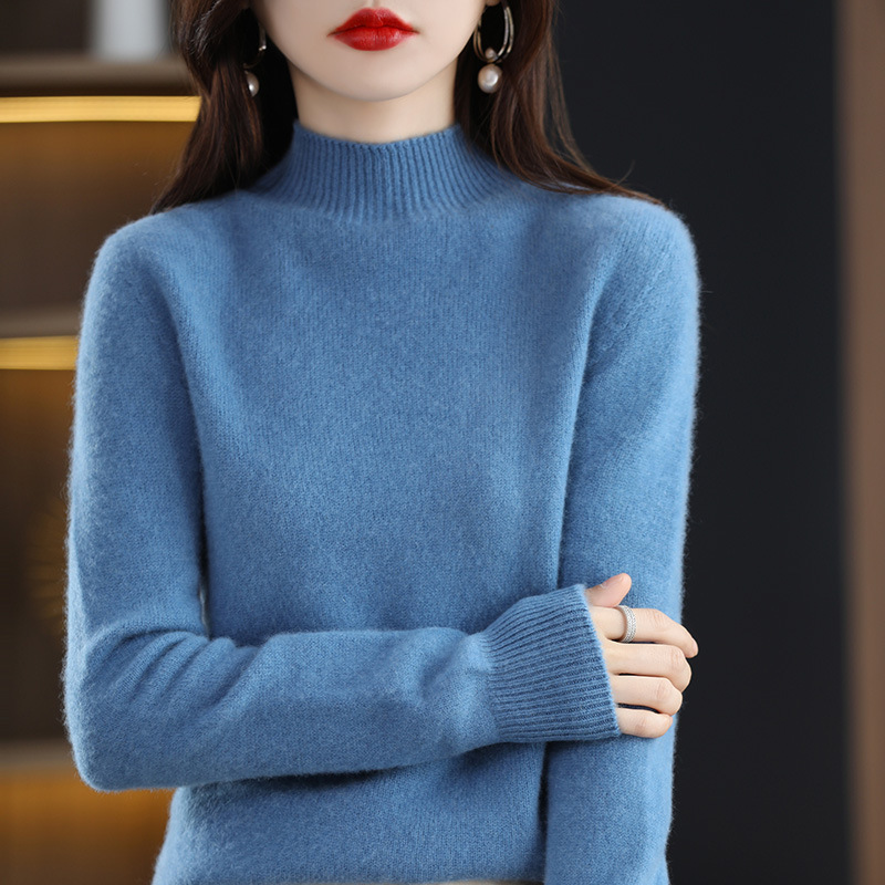 One-Line Readymade Sweater Women's Half-High Collar Base Shirt Top 2022 Autumn and Winter Seamless Solid Color Sweater for Women
