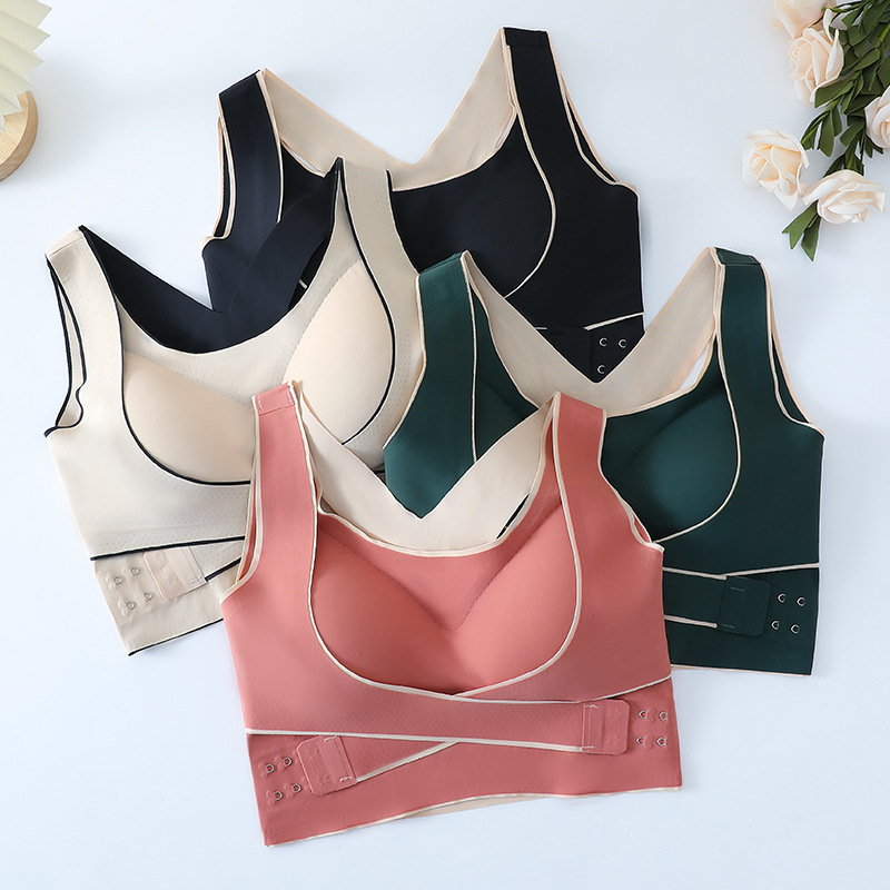 Seamless Underwear Women's Front Buckle Cross Movement Correction Beauty Back Push-up Parammary Breasts Non-rimless Anti-sagging Women's Bra