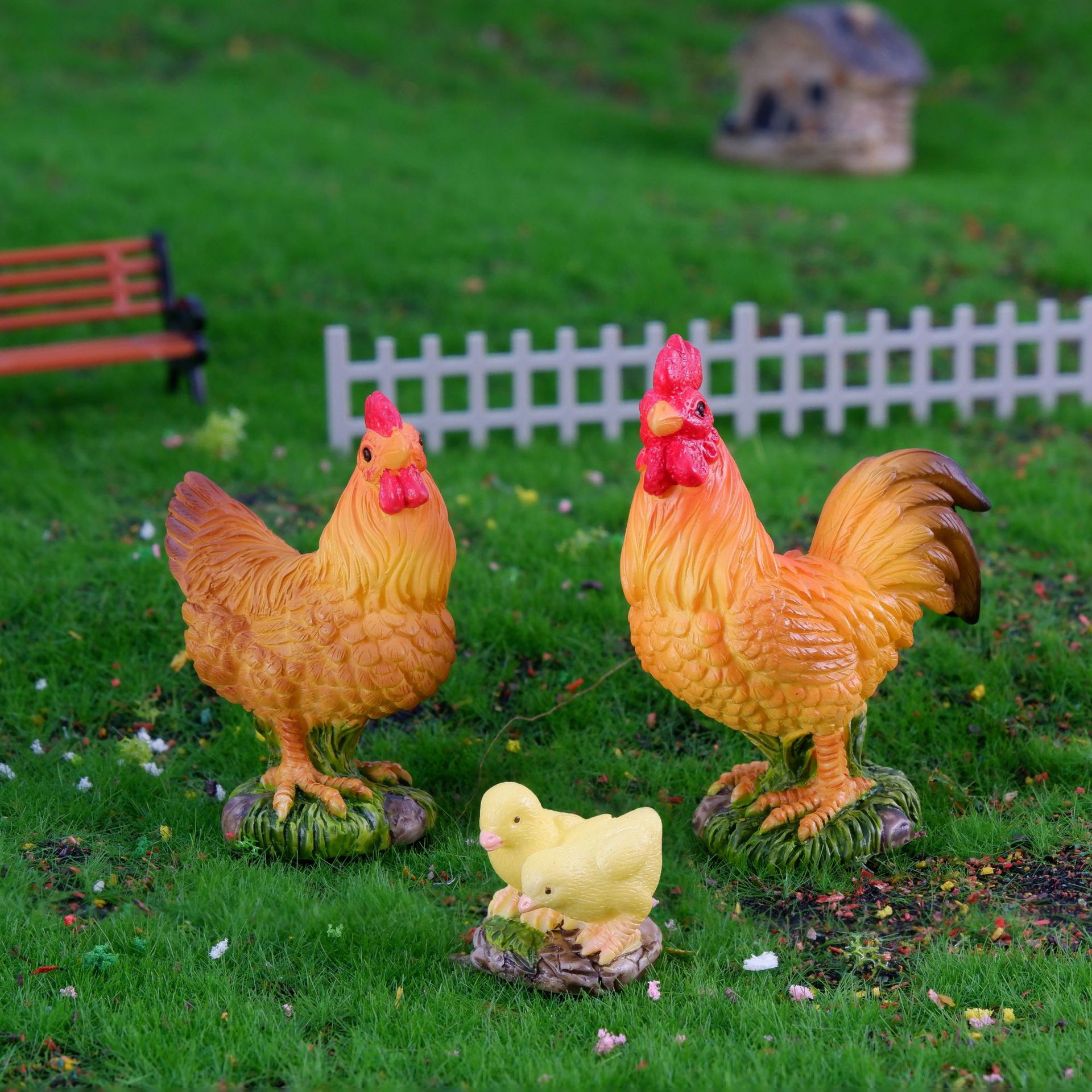 Cock micro landscape resin ornaments Moss cross-border decorative ornaments DIY landscaping cartoon hen chick accessories