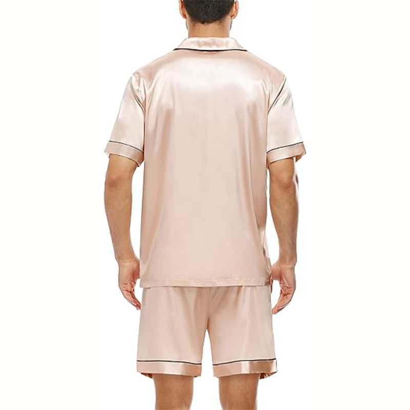 Cross-border  plus size men's short-sleeved shorts satin European and American Foreign trade summer casual home wear pajamas suit_voghion.com