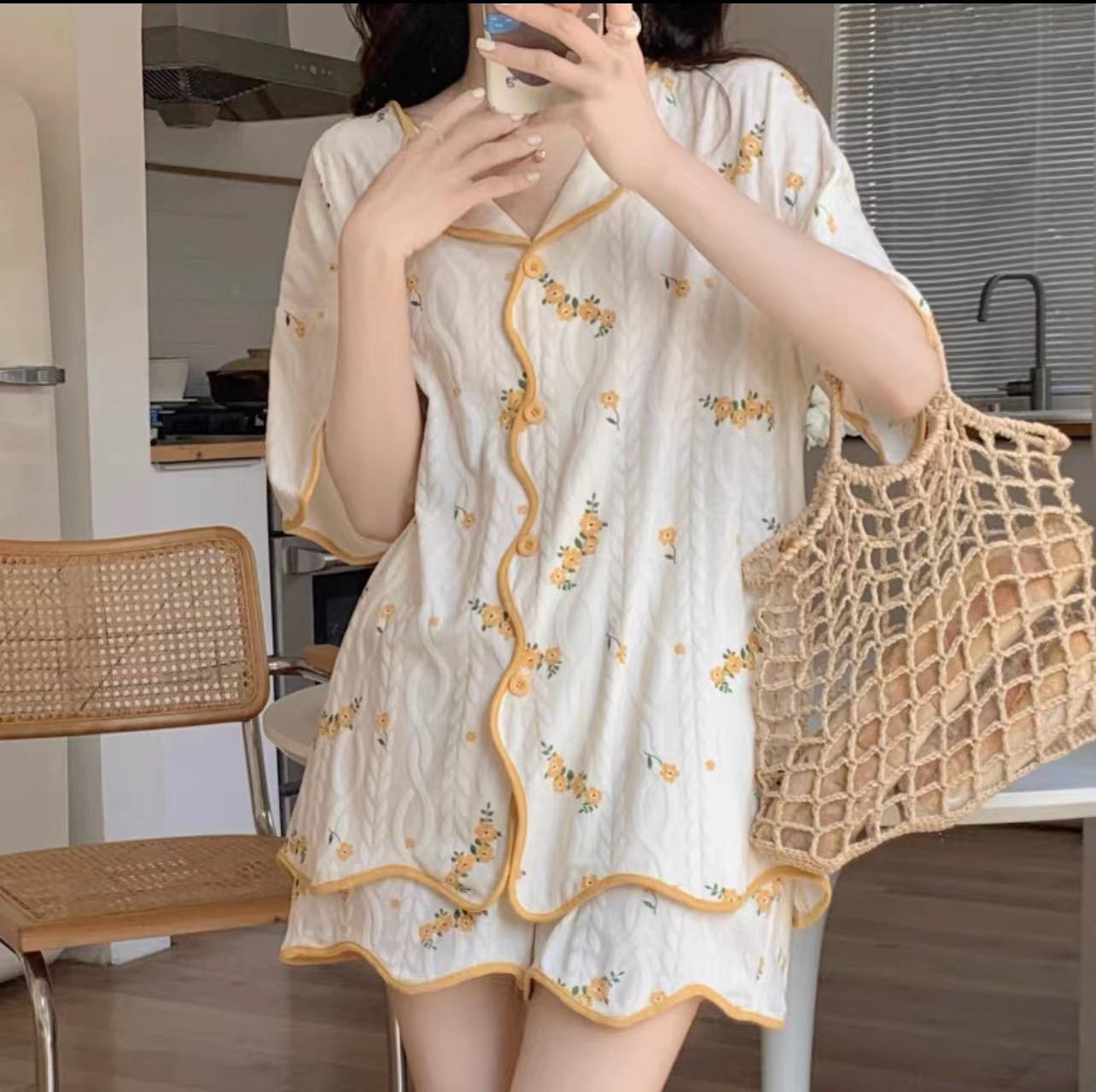 Pajamas Women's Summer Cardigan Short Sleeve 2025 New Style Women's Spring and Summer Thin Purple Love Home Clothes suit