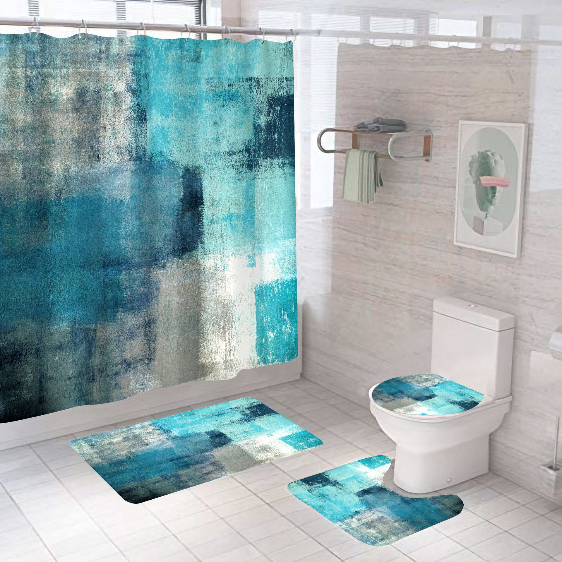 Cross-border new graffiti sketch shower curtain suit printing shower curtain factory wholesale bathroom curtain partition shower cover