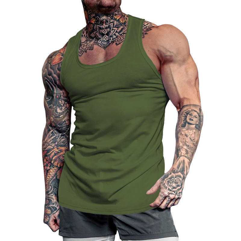 Cross-border Foreign Trade Men's Deep Dig Bodybuilding Fitness Vest Solid Color Summer Comprehensive Training Sports Base Undershirt