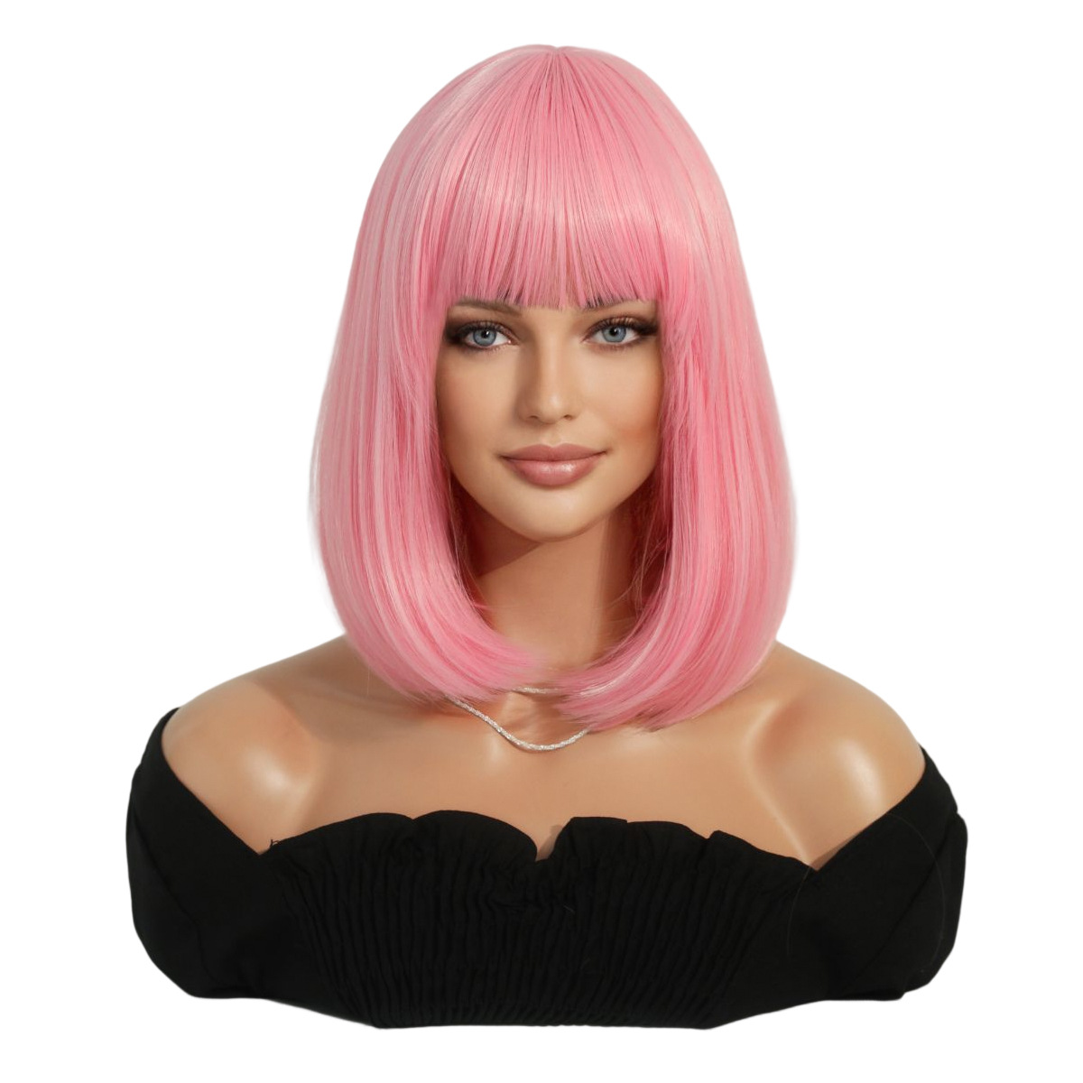 pink wig short hair 14inch European and American new wig pink bangs short hair wig wholesale