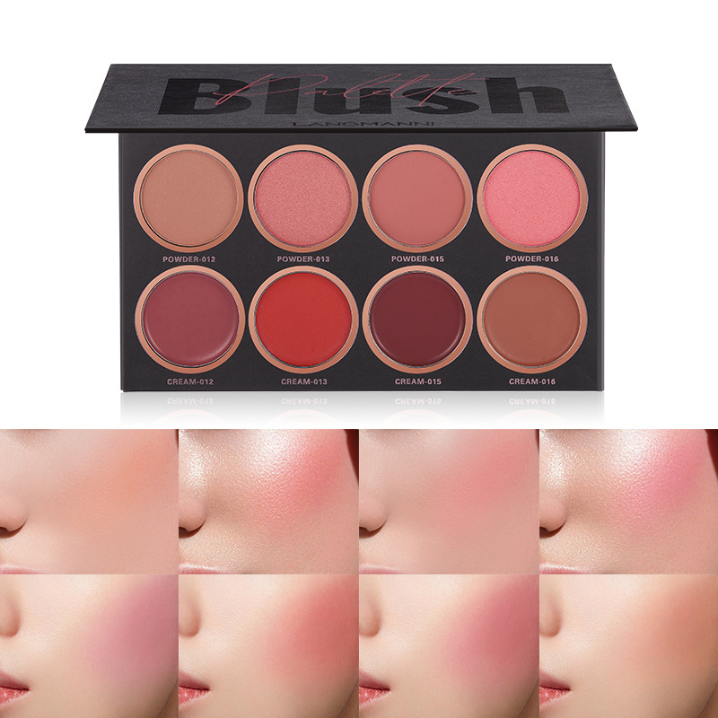 Cross-border exclusive for langmanni make-up eight-color Blush high disc brightening skin color natural lasting blush disc