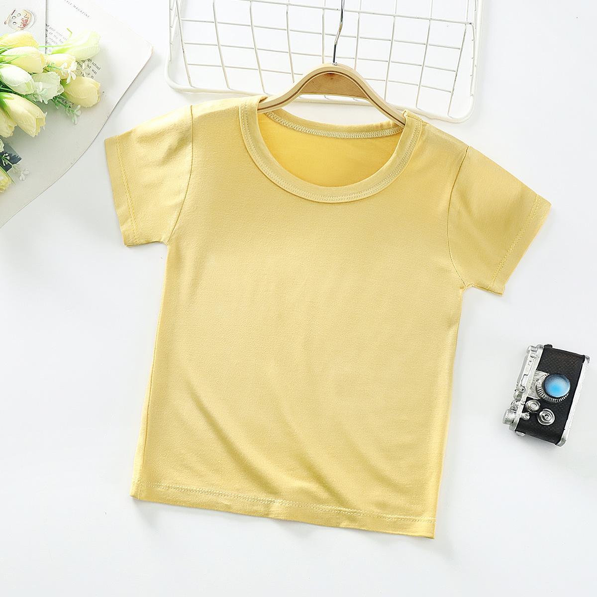 2023 Summer New Children's Short-sleeved T-shirt for Boys and Girls Modal Single-piece Top Infant Baby Base Shirt