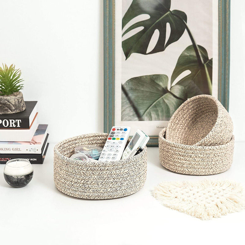 Japanese Style Storage Basket Cotton Rattan-like Woven Basket Woven Linen Home Office Storage Basket Home Storage