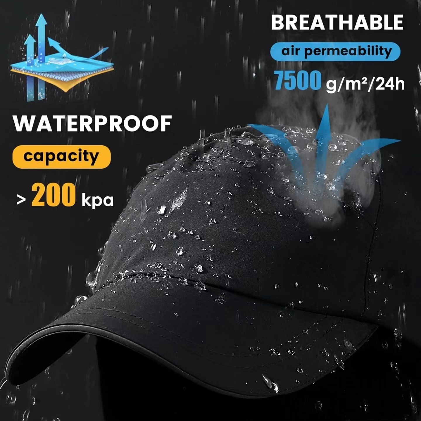 Outdoor anti-splashing rain baseball cap sunscreen mountaineering riding curved eaves cap tennis running adjustable