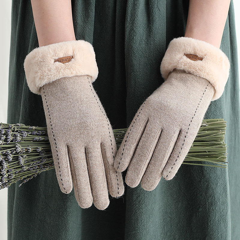 N302 Cashmere Women's Winter Warm Touch Screen Han Style Autumn Wool with Coral Fleece Split Finger Women's Gloves