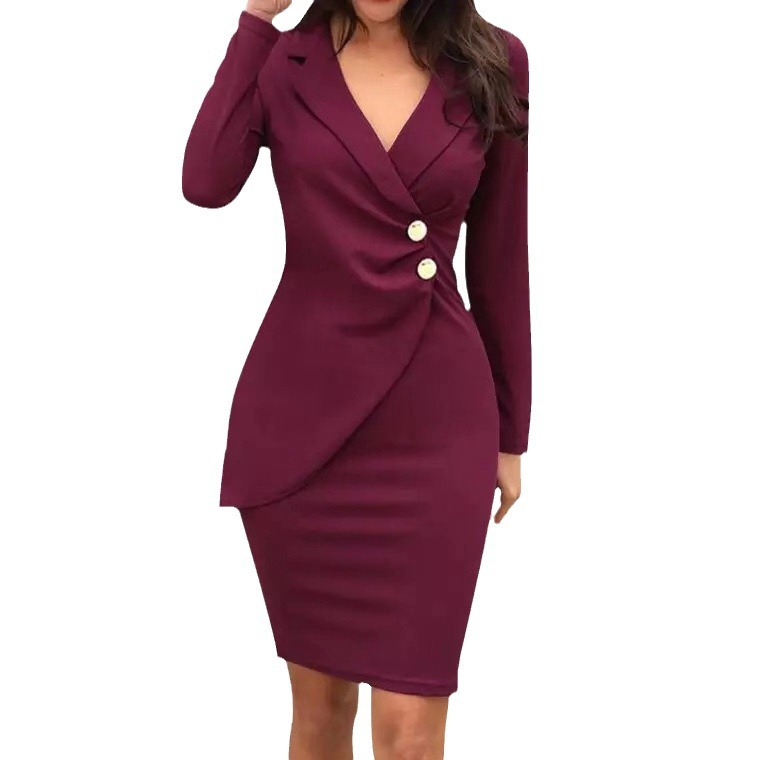 2023 European and American Autumn Slim Fit Hip Base Button Breasted Professional Dress Amazon ebay