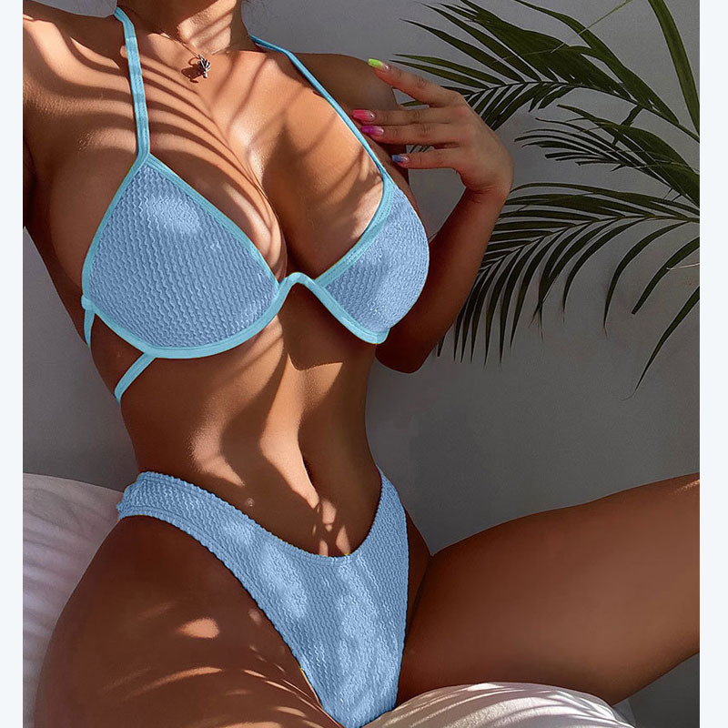 2024 new foreign trade lace-up backless beach bikini multi-color steel triangle split swimsuit swimsuit wholesale