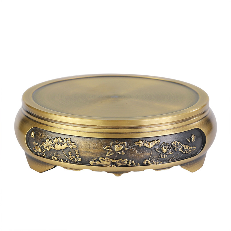 Pure Copper Incense Burner Base Brass Base Lotus Base Round Chinese Style Vintage Ornaments Home Small Bronze Crafts