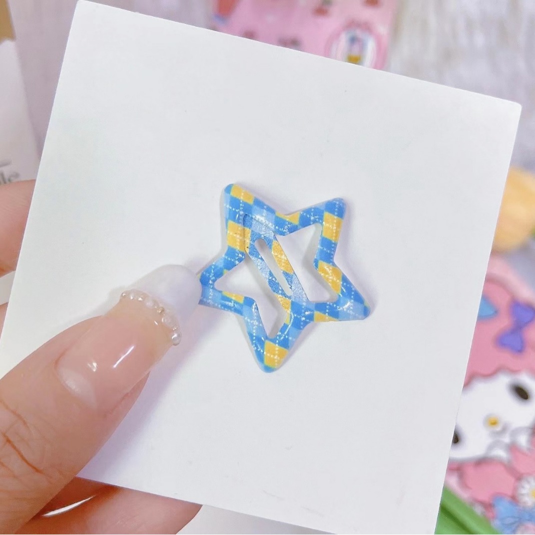 New Color Sanrio Plaid Oil Dropping Five-pointed Star Hairpin Thickened Star Hairpin BB Clip Candy Color Cute