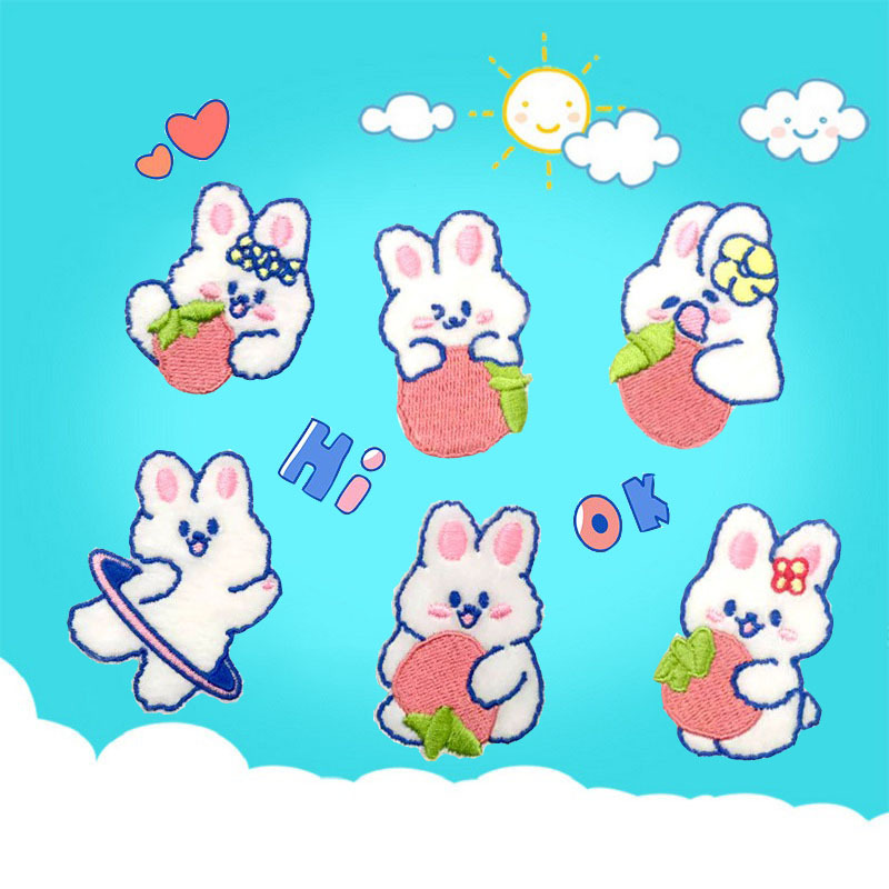 New cute plush rabbit embroidery cloth stickers self-adhesive DIY mobile phone case bag decorative clothes patch wholesale