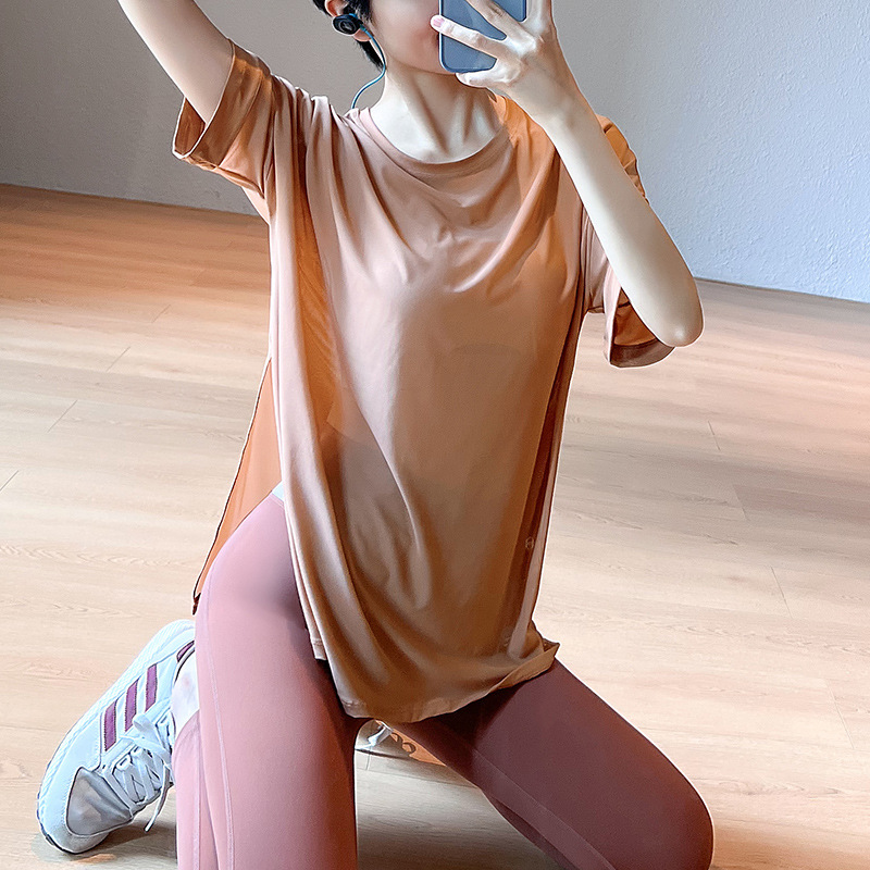 Cross-border Sexy Sports Blouse Mesh Breathable Yoga Clothing Top Running Short-sleeved Loose Quick-drying T-shirt for Women
