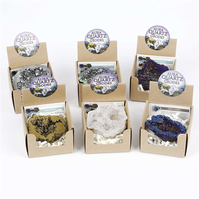 Factory supply 6 color optional natural crystal hole agate cornucopia original stone plating color boxed cross-border hot sale
