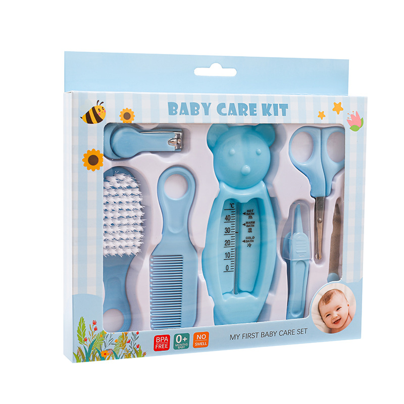 English packaging baby care 7 piece set baby water thermometer combination suit baby safety nail clippers comb brush