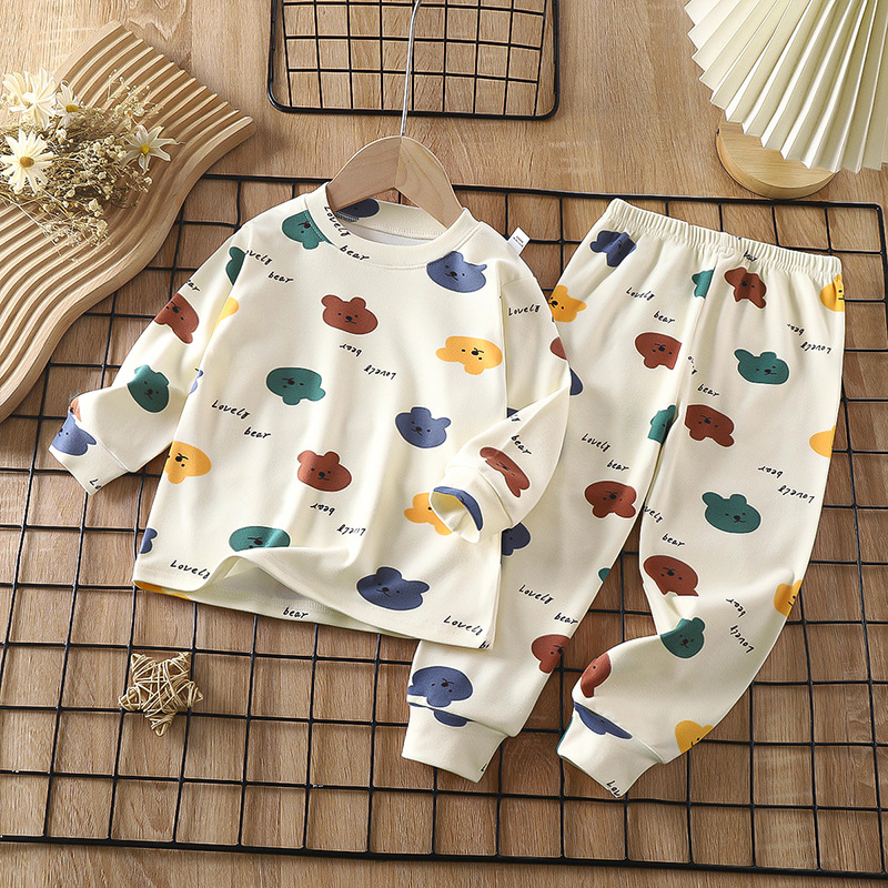 Children's De velvet long johns boys' warm homewear girls' underwear suit medium and large children's clothing wholesale