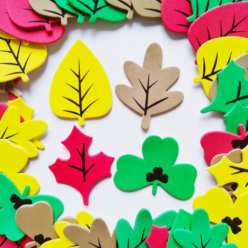 Thanksgiving Decorative Autumn Leaves Sponge Foam Stickers 64 Children Maple Oak Leaf Stickers Crafts