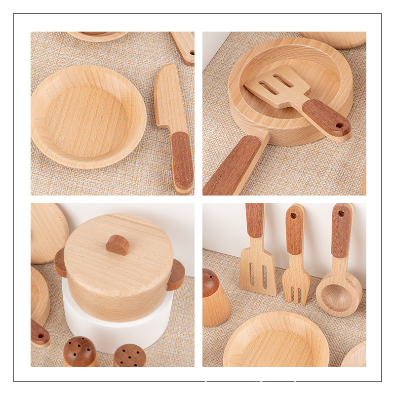 Children's Play House fruit and vegetable cutting kitchen toy set small boys and girls original wooden pot and Bowl simulation kitchenware set
