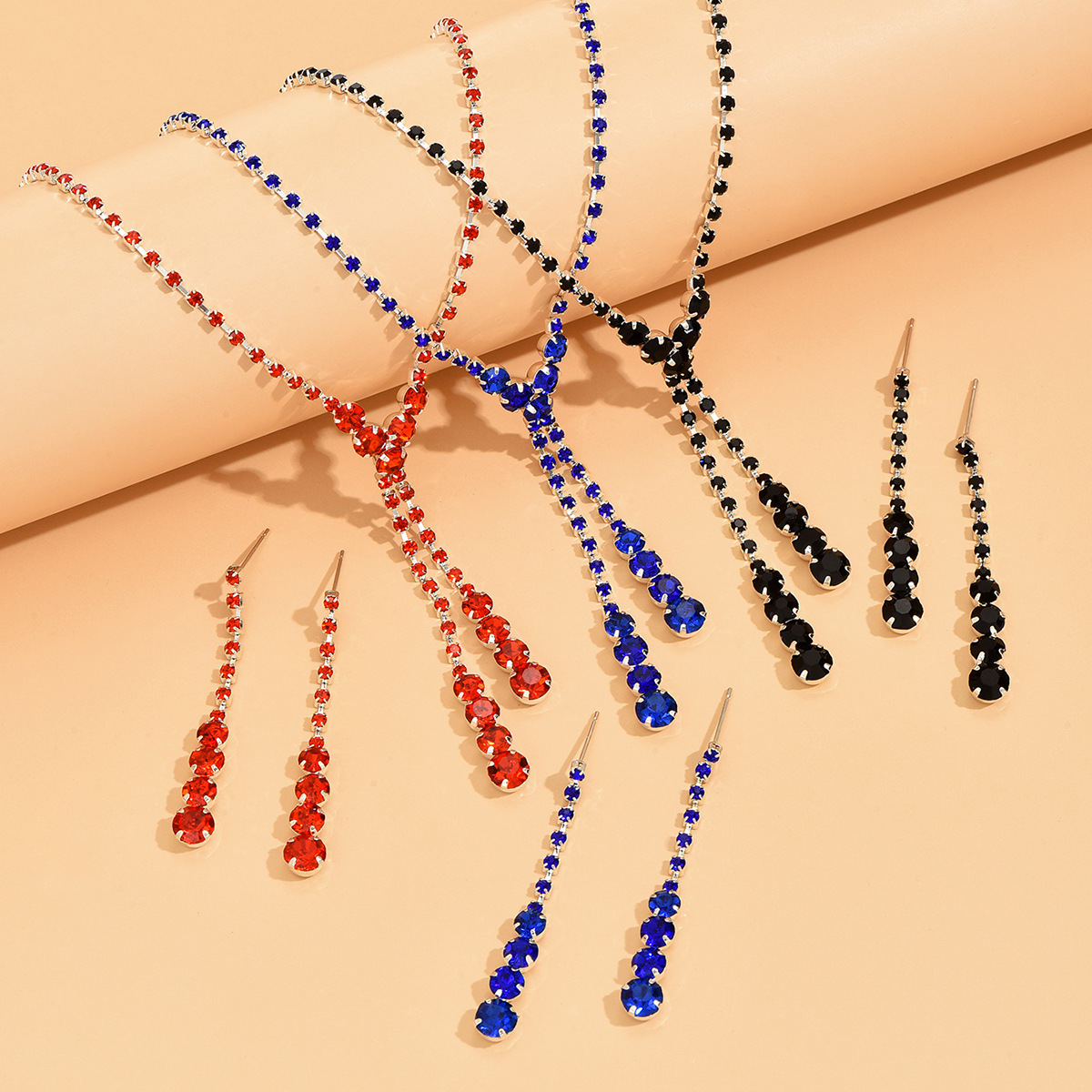 Bridal Accessories Rhinestone Tassel Water Drop Crystal Earrings Necklace Set Wedding Bridal Studio Jewelry Women 603 