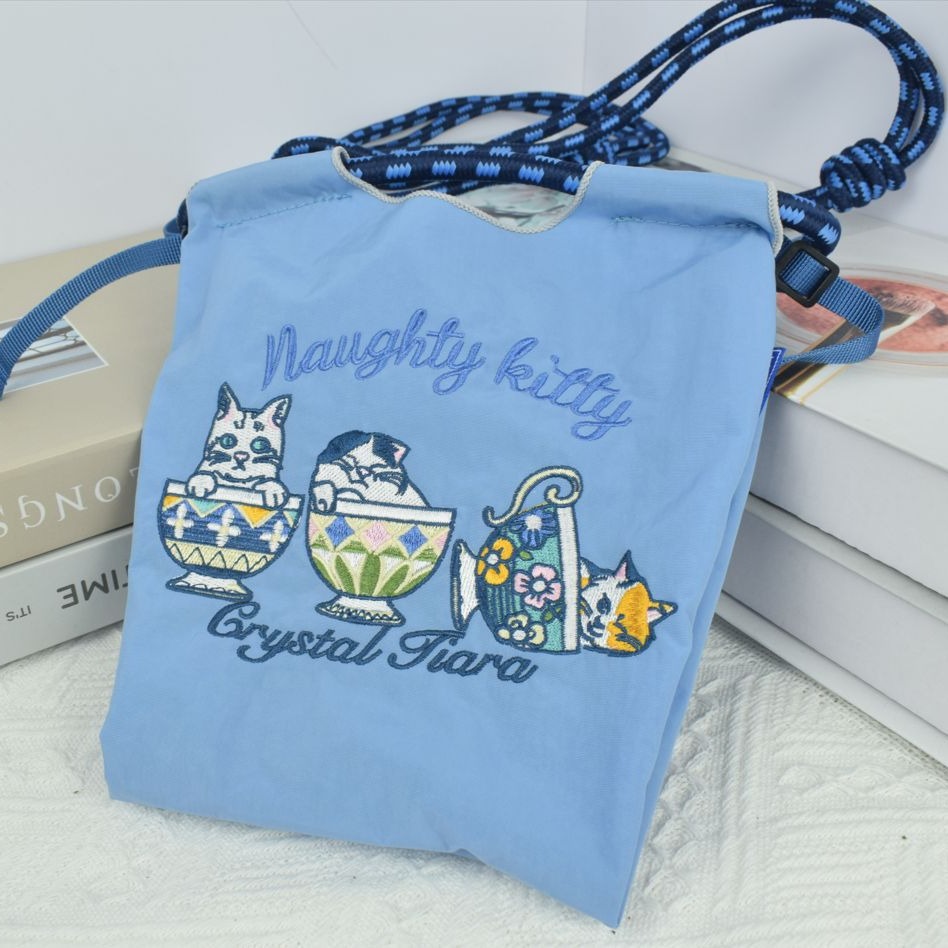 Gao Yuanyuan's Same ball chain Environmentally Friendly Shopping Bag Nylon Cloth Embroider Flower Handbag Nylon Shopping Bag