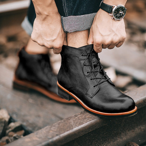 HPIOPL Cross-border Item No. 6078 Ami Khaji Style Martin Boots Men's Big Head Tooling Motorcycle Boots