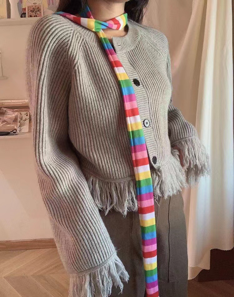 Self-produced and sold punk Harajuku style Asian culture striped thin scarf Cotton Four Seasons wearable small scarf decorative circumference
