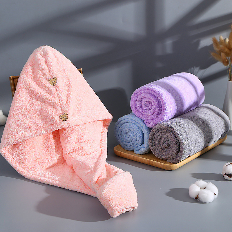 Coral fleece hair drying cap Women's absorbent quick-drying thickened hair drying towel closed toe towel plain color Internet celebrity shower cap manufacturer in stock