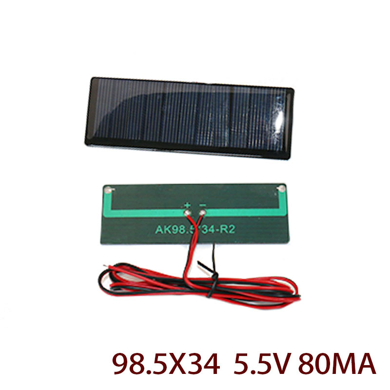 Solar panel battery drop rubber plate 98.5*34 5.5V 80ma photovoltaic power generation charging 3.7V lithium battery with 1 meter