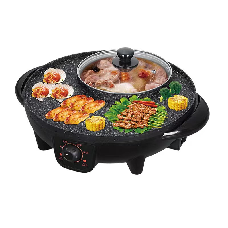 Cross-border 110V washing and baking integrated pot multi-functional household dormitory electric hot pot electric baking pan special big pot non-stick pan