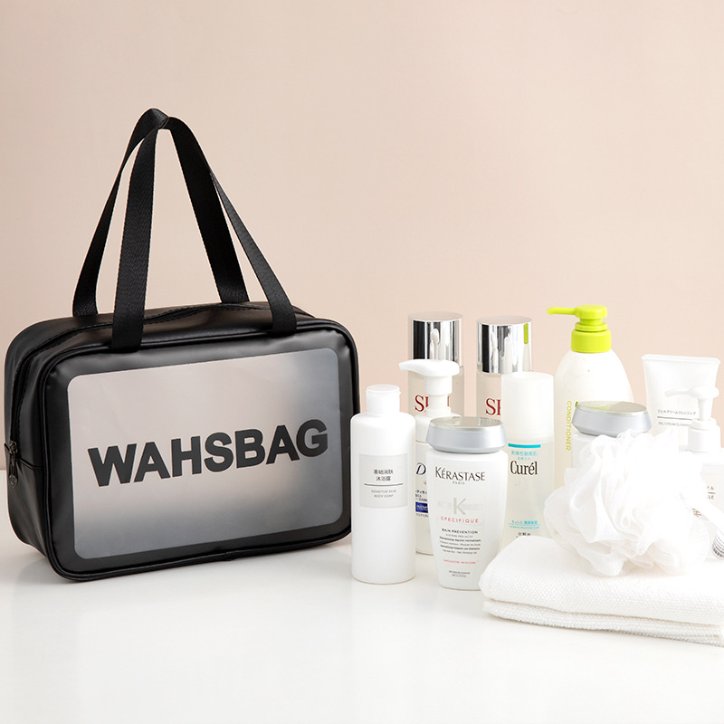 ins style cosmetic bag wash bag portable waterproof portable transparent Pu frosted Bath swimming storage bag large capacity
