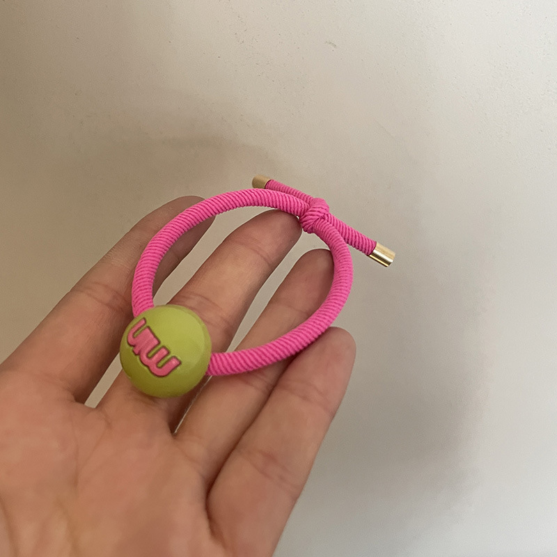 Élastique pour cheveux avec boule de couleur bonbon et lettre haute pour queue de cheval, anneau pour cheveux, accessoires pour cheveux de célébrités Internet pour femmes_voghion.com