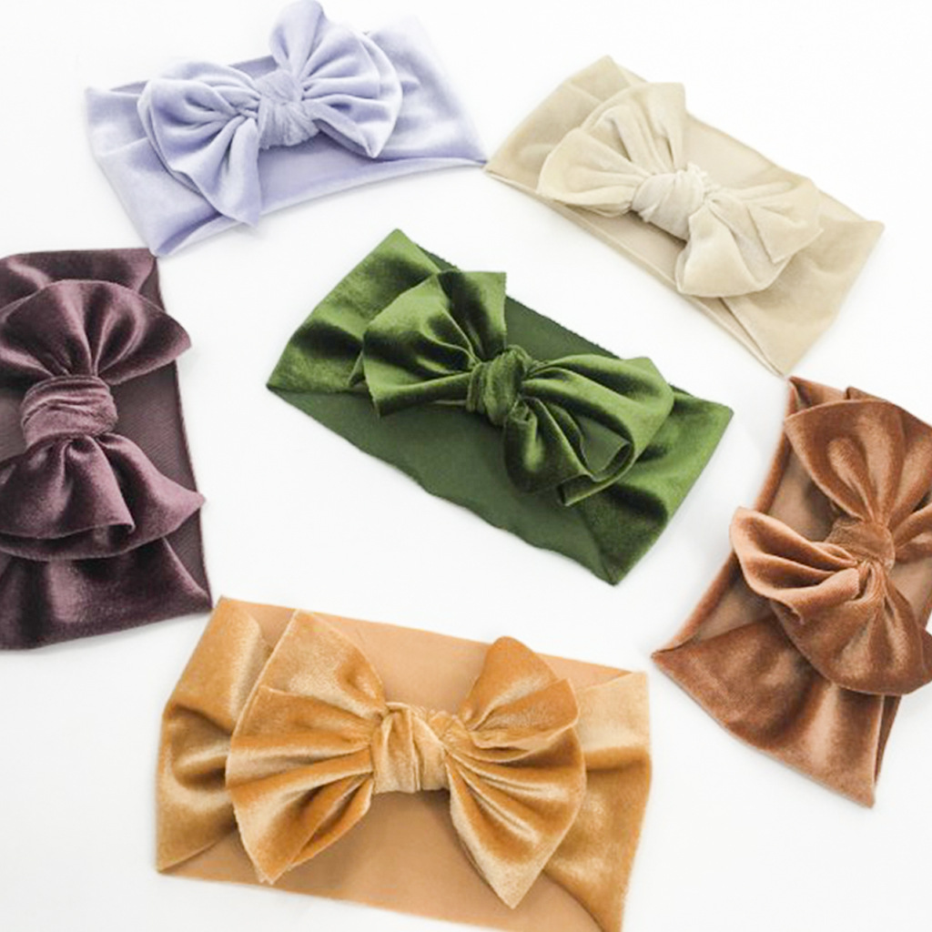 ins New Children's Hair Accessories European and American Golden Velvet Hair Band Double Bow Baby Headband Baby Hair Band