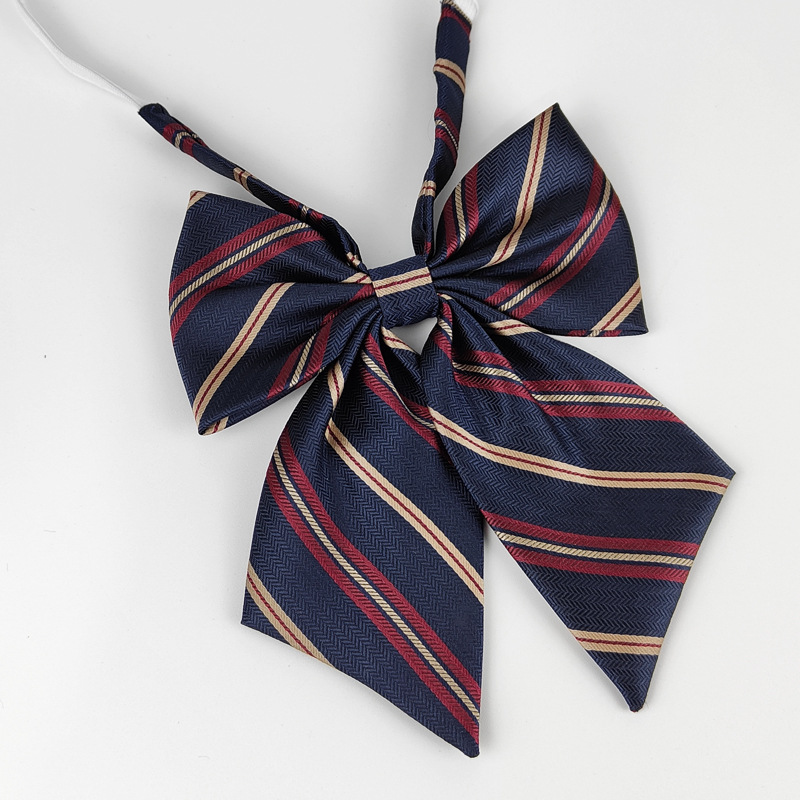 Japanese Crown No Tie Tie Collar Flower jk Tie Bow Red Cyan Golden Stripe Uniform for Female Students College Style