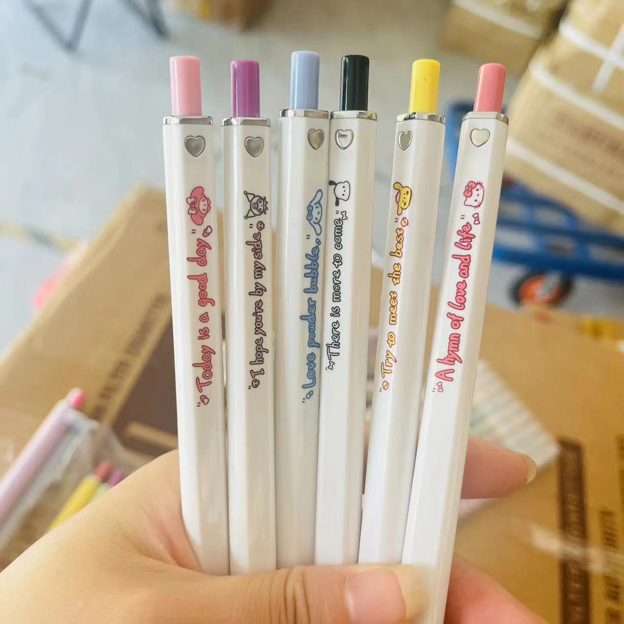 Cute cartoon square press gel pen ins high color value student brush pen 0.5 black water pen student wholesale