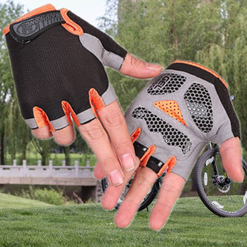 Hombres y mujeres medio dedo guantes deportes de entrenamiento al aire libre guantes antideslizantes dedo abierto fino transpirable absorción de golpes de fitness guantes de montar guantes