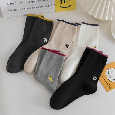 Socks for girls autumn and winter Japanese style trendy women's socks cute embroidered mid-calf length socks for women ins All-match cotton socks Zhuji wholesale