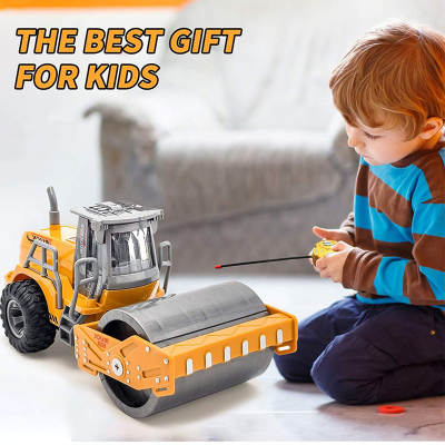 Children's remote control four-way excavator engineering toy bulldozer roller shovel wooden car rc car electric car toy