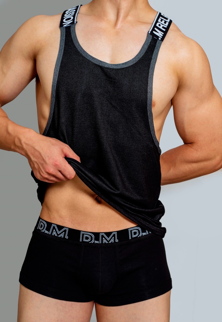 D.M Men's Underwear Vest Sexy Letter Solid Color Denim Sports Fitness Sling Loose Pajamas Home Casual