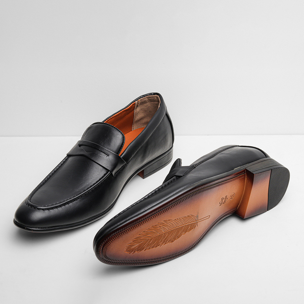Summer New Leg Business Men's Shoes Casual Pointed Formal Loafers Slip-on Black Leather Shoes for Men