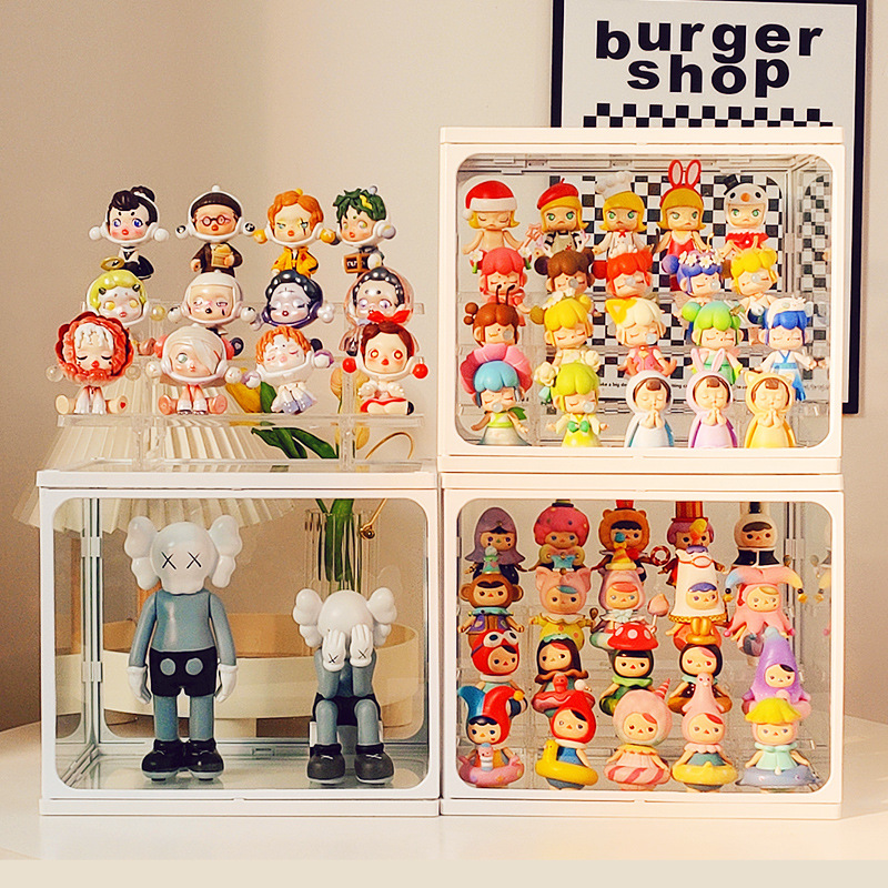 Bubble Mart Blind Box Hand-held Storage Display Rack Large Capacity Glass Dust-proof Cabinet Lego Doll with Ladder Box